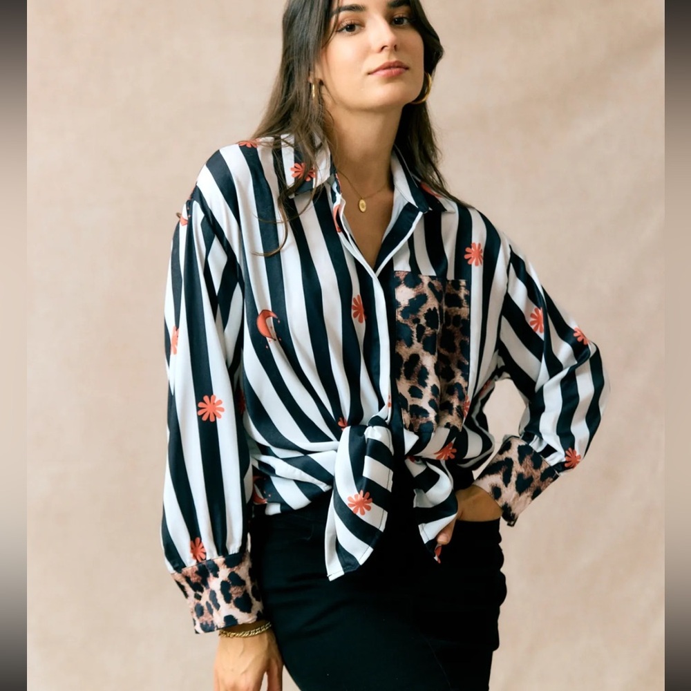 ShopEvelynne Black and White Striped Button Down Shirt - Picture 2 of 5
